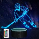 CooPark Ice Hockey Gift, 3D Ice Hockey Night Light for Kids with Remote Control 16 Colors Changing Dimmable Function, Sports Theme Bedroom Decor Cool Lamp for Kids