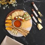 Dreamy Walls Marble Cheese Board with Wooden Thick Brass Inlay - 3 Knife Set Included Round Charcuterie Board Platter Serving Tray - Gift for Housewarming Thanksgiving Wedding, Birthday - 29.5 cm