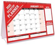 2025 Month To View Desktop Planner Red And White Calendar For Home Office And School Use