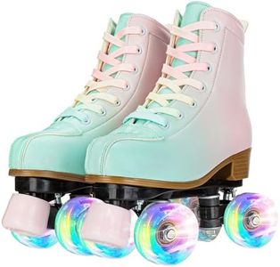 YYW Roller Skates for Girls and Women, Fantastic Gradient Pink and Green PU Leather Light Up Kids Youth Roller Skates, Indoor Outdoor Roller Skates Girls Ages 8-12 (37-US Women 7/ Youth 6)