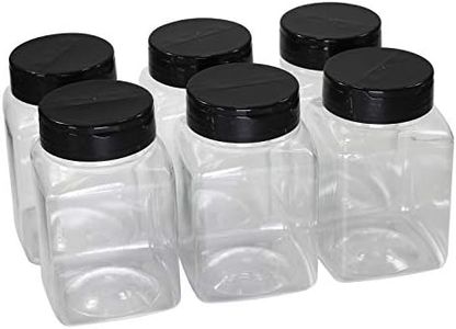 Pinnacle Mercantile Square Plastic Spice Jars (6-Pack) Large 17 oz. Storage Containers | Store Fresh Ground Herbs, Basil, Thyme | Clear, See-Through | Multipurpose Arts and Crafts Use