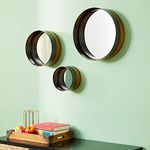 Deco 79 Metal Round Wall Mirror, Set of 3 16", 12", 8" W, Dark Brown