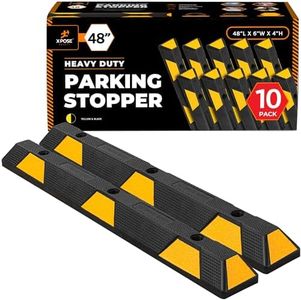 Xpose Safety 48" Heavy Duty Rubber Parking Stopper (10 Pack) – Wheel Stops, Parking Lot Bumpers & Rubber Parking Curb for Garage, Driveway or Ramp – Car Bumper Stops with Yellow Reflective Strips