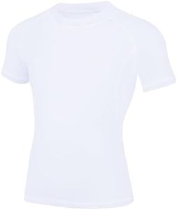 Runceptual Youth Boys Compression Shirt Short Sleeve Kids Quick Dry Base Layer Undershirt Basketball Athletic T-Shirt (US, Alpha, Small, Regular, White)