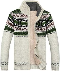 Flygo Men's Casual Warm Sherpa Lined Full Zip Knitted Cardigan Sweaters Jacket (Medium, Beige)