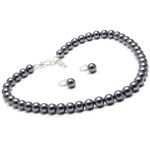 Taruna Biyani Dark Gray imitation Pearl 10mm Bead Size Strand Necklace Mala Set for Women (PPS104)