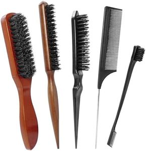 5 Pezzi Spazzola Setole Cinghiale Capelli, Spazzola per Coda Tirata, Spazzola con Setole di Cinghiale Naturali, Setole di Cinghiale Professionale Pettini con Manico in Legno, Riduci Rottura