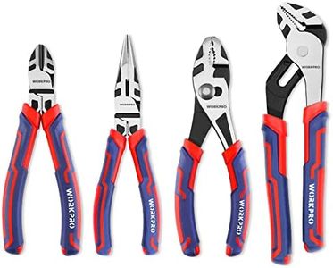 WORKPRO 4-Piece Pliers Set, Premium CR-V Construction Pliers Tool Sets Including Long Nose, Diagonal Cutting, Groove Joint and Slip Joint Pliers, Red