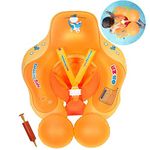 HONGCI Upgrade Baby Swimming Float,Newborn Baby Learn to Swim Inflatable Trainer - Adjustable Inflatable Baby Pool Float, Baby Swimming Ring (includes an air pump) (6-36 Months,Orange)