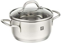 ZWILLING 66652-140 Pico Stew Pot, 5.5 inches (14 cm), 3.3 fl oz (1 L), Double-Handed, Pot, Stainless Steel, Glass Lid Included