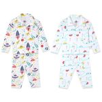 The Mom Store Kids Pajama Set Combo of 2 | Cotton | Nightwear |Night Suit | Sleepwear for Baby/Kids | Soft | Comfortable | Cool Prints | for Boys and Girls | Color - White - Multi | 3-4 Years