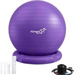 Exercise Ball Chair | Yoga Ball Chair with Ball Base, Resistance Band, Pump | Anti-Burst Technology | Balance Ball Chair for Pregnancy, Back Pain Relief, Abs | Stability Ball for Home, Office, Desk | Purple