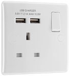 BG Electrical 821U2 Single 13 Amp Switched Power Socket with Two USB Charging Ports, 10.5 W, White Moulded, Round Edge