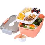 Greentainer to Go Salad Lunch Container with 68 OZ Salad Bowl, Large Bento Lunch Box with Lid, 5-Compartment Trays & Dressing Container, Stackable, Leak-Proof, BPA-Free,Microwave & Dishwasher Safe