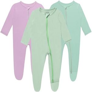 GUISBY Rayon made from bamboo Baby Footed Pajamas with Mitten Cuffs, Long Sleeve with Dual Zipper Sleepers 3-pack Newborn