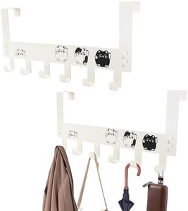 VinBee 2 Pcs Over The Door Hooks for Hanging,Over The Door Towel Rack with 6 Coat Hooks,Standing Overdoor Towel Hanger,Overdoor Coat Hanger for Bathroom,Clothes and Hat Metal Holder (White, 2 Pack)