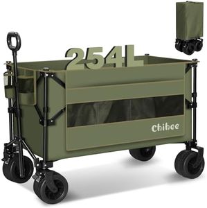 Chihee Garden Cart Collapsible Outdoor Utility Wagon Cart,Folding Beach Cart Oversized Capacity 254L,Heavy Duty Portable Wagon All Terrain Wheels Oversized Side Pocket 2 Drink Holders for Camping