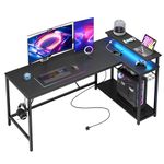 Bestier L Shaped Desk with Power Outlets & LED Lights Reversible Gaming Desk 147CM Corner Desk with Shelves Larger PC Workstation with Hooks for Home Office Studying Desk for Bedroom