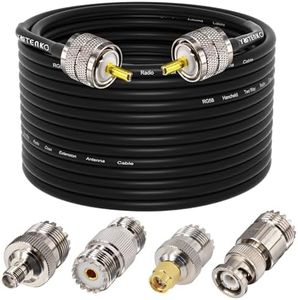 YOTENKO Ham Radio Coax Cable 50 Ohm, RG58 Coaxial Cable 60FT, PL259 Male to Male Coax + UHF SO239 Female to SMA/UHF/BNC Adapter 4-Pack,for CB,Amateur,Ham Radio