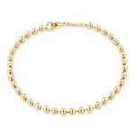 MEVECCO Gold Beaded Bracelets,14K Gold Plated Handmade Cute Satellite Round Beads Dainty Chain Bracelet for Women 4mm, 7 inch, Brass, Cubic Zirconia