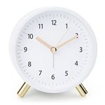 AOLOX Alarm Clock 4.5" Bedside Analog Alarm Clock for Bedroom Battery Operated Round Clock with Backlight, White