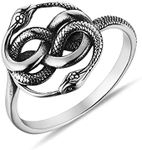 HZMAN Stainless Steel Nordic Viking Jormungandr Snake Ring for Men Women Vintage Gothic Double Head Snake Winding Animal Ring Jewelry Gift, 10, Non-Precious Metal, No Gemstone