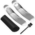 2 Pcs Stainless Steel Garlic Press, FineGood Garlic Crusher Garlic Press Rocker Garlic Mincer with Cleaning Brush Garlic Peeler