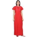 HONEYDEW Women's Hosiery Cotton Printed Night Suit Night Gown Lounge Wear Maxi Sleepwear Nighty (Free Size) Red