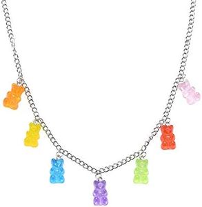 KURTCB Gummy Bear Necklace Y2k Colorful Resin Crazy Aesthetic Necklace Bracelet Hairpin for Women, Resin