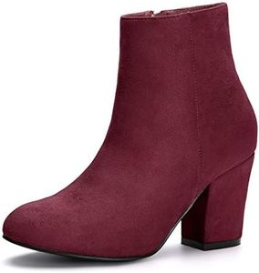 Allegra K Women's Christmas Side Zip Chunky Heel Burgundy Ankle Boots - 6 M US