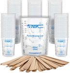 TCP Global 20 Ounce (600ml) Disposable Flexible Clear Graduated Plastic Mixing Cups - Box of 100 Cups & 50 Mixing Sticks - Use for Paint, Resin, Epoxy, Art, Kitchen - Measuring Ratios 2-1, 3-1, 4-1 ML