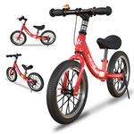 14/16 inch Balance Bike for 3 4 5 6 7 and 8 Years Old Boys Girls,No pedal Training Bicycle with Brake and Kickstand,Adjustable Seat Height,Air Tires,Outdoor for Outdoor Sports,Red,14 in