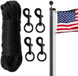 BMFTRRI Flag Pole Rope Kit 50Ft x 1/4" Diameter Halyard Rope with 4 Pcs Zinc Alloy Swivel Snap Hooks Clips Outdoor Flagpole Hardware Accessories Camping Rope, Clothesline, Dog Leash, Swing (Black)