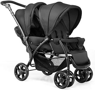 GYMAX Double Seat Stroller with Adjustable Push Handle, Detachable Canopy and Foot Rest, Foldable Baby Pushchair Buggy for Traveling, Going Shopping & Hanging Out (Black)