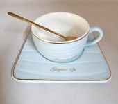 RSAAUD ® Ceramic Handcrafted Mug with Plate Spoon/Handpainted Royal Coffee and Tea Mug/Cup with Saucer Ceramic Cup Plate Set for Tea and Coffee (Elegant Life)