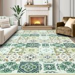 RTBQJ-AT Geometry Flower Living Room Rugs Large 200X300 Green Beige Gray Boho Block Stitching Carpet Non Slip Rug Washable Shaggy Rugs for Living Room Bedroom Fireplaces