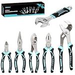 SHALL 6-Piece Pliers Set, Pliers Tool Set, 6" Diagonal Cutting, 8" Long Nose, 8" Linesman, 8" Slip-Joint & 10"Groove-Joint Pliers, 8" Adjustable Wrench, Two-Color TPR Handle, Gift Box Included