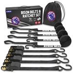 Ratchet Straps 20ft (6m) 4 Pack 1000kg Break Strength UV Resistant Heavy Duty Cargo Tie Down Straps with Ergonomic Rubber Grips & Coated Deep S Hooks by Bison Gear® (6m 1000kg Break Strength, Black)