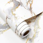 FunStick 60CM×5M Kitchen Wallpaper Marble Peel and Stick Countertop White and Gold Wallpaper for Living Room Bedroom Walls Marble Effect Sticky Back Plastic for Kitchen Worktop White Gold Vinyl Wrap