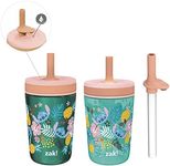 Zak Designs Disney Lilo and Stitch Kelso Tumbler Set, Leak-Proof Screw-On Lid with Straw, Bundle for Kids Includes Plastic and Stainless Steel Cups with Bonus Sipper (3pc Set, Non-BPA, Stitch)