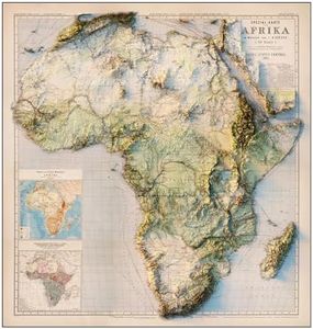 Muir Way Shaded Relief Elevation Map of Africa - Vintage-Style Topographic Wall Art with 3D Map Look - Unframed Flat Paper Print, 44x46