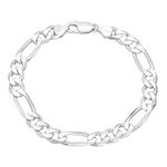 8mm Solid .925 Sterling Silver Flat Figaro Figaro Chain Link Bracelet, 8 inches