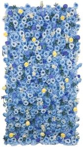 4x8 ft Blue Flower Wall Backdrop, Roll-Up Silk Hydrangea Rose Floral Wall, High-Density Realistic Flower Background for Wedding, Boy Baby Shower, Party Decor & Events (4x8 ft, Panel Only)