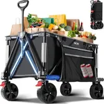 Overmont Collapsible Foldable Wagon Cart - Heavy Duty 150L Large Capacity Folding Utility Wagon Grocery Cart for Camping Grocery Sports Shopping- 330lbs Load