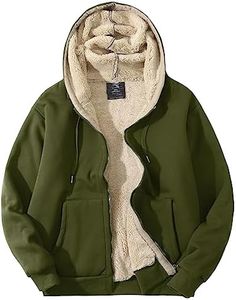 Flygo Men's Sherpa Hoodie Jacket Fleece Lined Zip Up Warm Hoodies Sweatshirt Winter Zipper Sweater Hooded Coat(ArmyGreen-M)