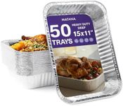 MATANA - 50 Reusable Large Silver Aluminium Foil Roasting Oven Trays (37x27cm/5000ml)