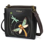 CHALA Merry Messenger RFID Protected Women Faux Leather Shoulder Purse with Adjustable Crossbody Strap, Dragonfly - Black, Medium