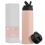 JoyJolt Triple Insulated Water Bottle with Straw Lid AND Flip Lid! 22oz Water Bottle, 12 Hour Hot/Cold Vacuum Insulated Stainless Steel Water Bottle. BPA-Free Leakproof Water Bottles - Thermos Bottle