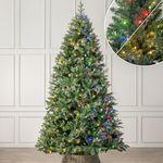 Christow Pre-Lit Christmas Tree 8ft, Dual-Colour LED Lights (Switch from Warm White to Multi-Coloured), Fraser Fir, PE & PVC Tips, Hinged Branches, 11 Modes – Colour Changing, Timer, 142cm Diameter