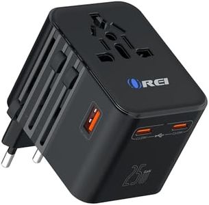 OREI 25Watt Universal Charger Adapter | 2X USBC 1XUSB A - 4-in-1 International Travel Adapter | 10 Years Warranty | Universal Travel Adapter Compatible 150+ Countries | Type C, A, G, I Compatible